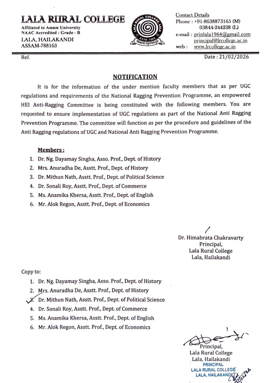 Anti-Ragging Committee Notification